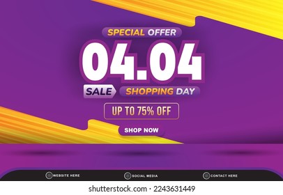 special offer 04.04 sale template banner with blank space for product sale with abstract gradient purple and yellow background design