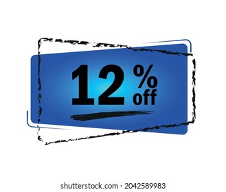 Special offer with 12% discount. Blue promotion tag for big sales