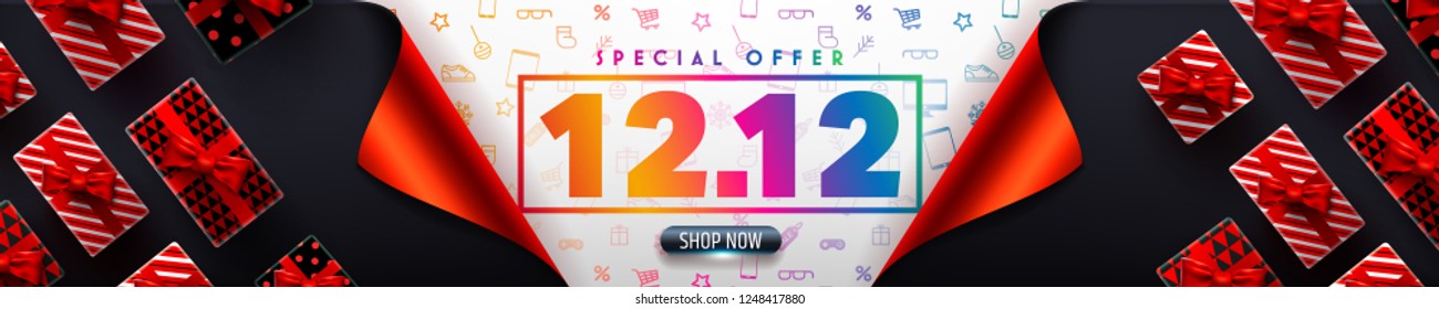 Special offer 12.12 Promotion Poster or banner for Retail,Shopping or 12th December Promotion template in golden and black style.Vector illustration EPS10