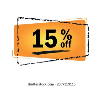 Special offer with 15% discount. Orange promotion tag for big sales