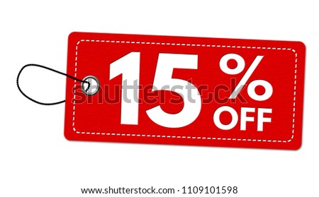 Special offer 15% off label or price tag on white background, vector illustration