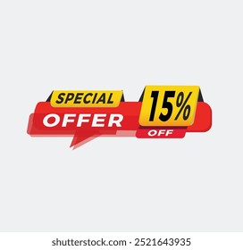 Special offer 15 percent off, Color Sticker. Promotional banner, promo element Marketing announcement. vector illustration.