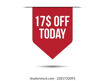 special offer 17$ off today red vector banner illustration isolated on white background