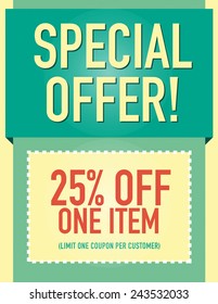 Special offer 25% off coupon page layout 