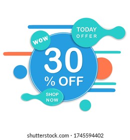 Special Offer 30 Off Round Sticker. Vector sale banner