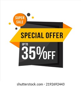 Special offer 35 percents off. Special offer banner up to 35%. Marketing design super sale. Big sale tag. Modern poster. Vector illustration