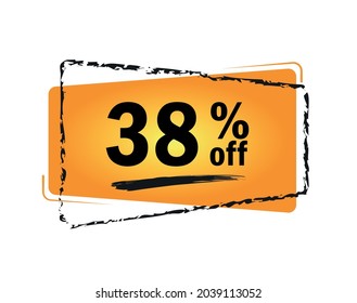 Special offer with 38% discount. Orange promotion tag for big sales