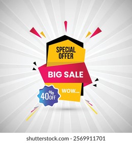 Special Offer 40% off Big Sale Abstract Banner Design Vector Illustration. Special Offer Big sale Poster Or Limited Time Tag For Web Media And Market. Super Sale creative Black and Gradients banner.