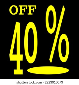 Oferta especial 40% fuera de etiqueta. Ilustración vectorial con fuente elegante amarilla y fondo negro.