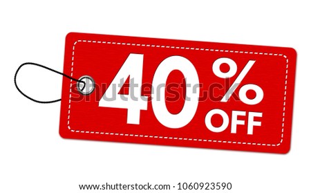 Special offer 40% off label or price tag on white background, vector illustration