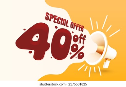 Special offer 40 percent, Big sale banner label, event promotion poster. Vector illustration