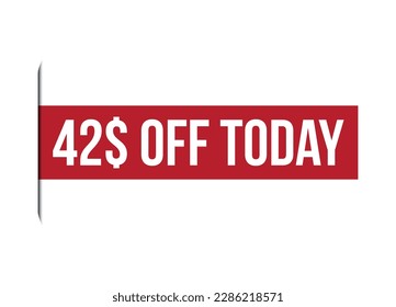 special offer 42$ off today red vector banner illustration isolated on white background