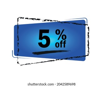 Special offer with 5% discount. Blue promotion tag for big sales