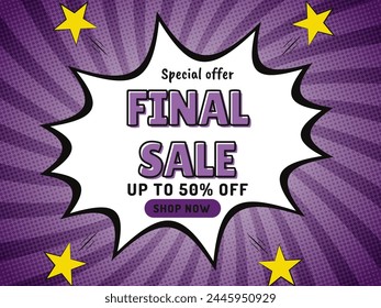 Oferta especial, venta final, hasta 50% de descuento