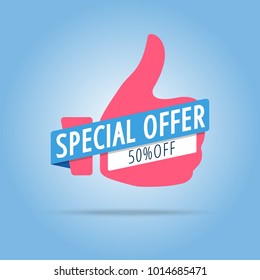 Special offer 50 OFF label. Red color. Vector illustration