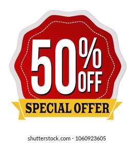 Special offer 50% off label or sticker on white background, vector illustration