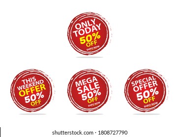 Oferta especial 50% de etiquetas de descuento, etiquetas de venta, ilustración de vectores.