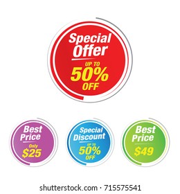 Special offer 50% Off Labels, Sales tagsl, Vector illustration.