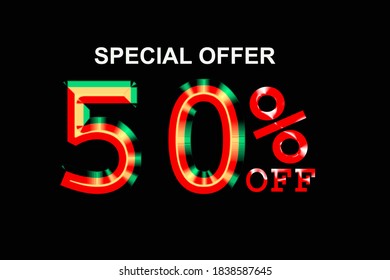 Special offer 50% off red neon brilliance letters  in black background poster ( big sale hot sale crazy sale discount offer )