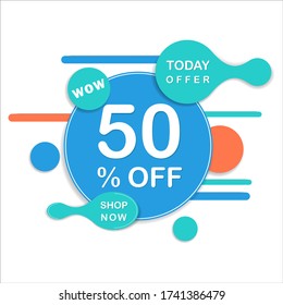 Oferta Especial 50 Off Round Sticker. Banner de venta de vectores