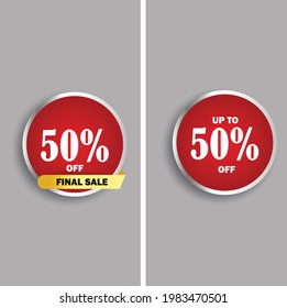 Oferta especial 50% de descuento para el ticker redondo - botón de descuento 