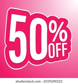 Special Offer 50% Off shop now, Buy Now banner template design with white background, featuring shapes perfect for promotional sales, discounts, and retail advertising.