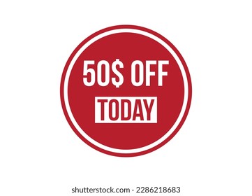 special offer 50$ off today red vector banner illustration isolated on white background