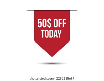 special offer 50$ off today red vector banner illustration isolated on white background