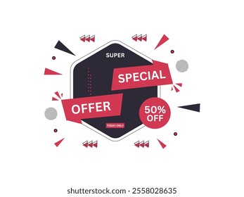 A "Special Offer 50% Off" vector is a vibrant, eye-catching graphic designed to highlight a 50% discount. It typically features bold text, dynamic shapes, and bright colors to grab attention.