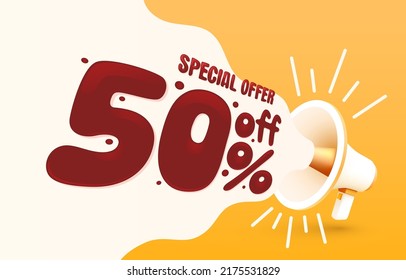 Special offer 50 percent, Big sale banner label, event promotion poster. Vector illustration