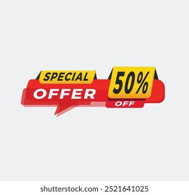 Special offer 50 percent off, Color Sticker. Promotional banner, promo element Marketing announcement. vector illustration.