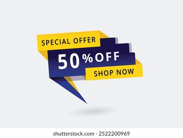 Special offer 50 percent off colorful promotion template. Announcement  Banner label vector.