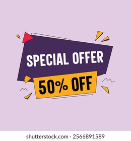 Special Offer 50 Percent Off Purple and Yellow Banner