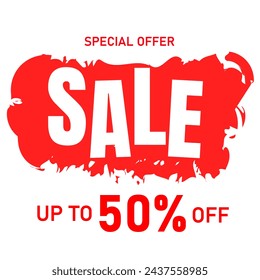 Special offer 50%.
Vector discount banner on brush background