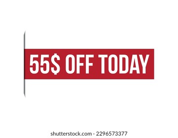 oferta especial de 55$ de descuento hoy en rojo banner diseño ilustración vectorial
