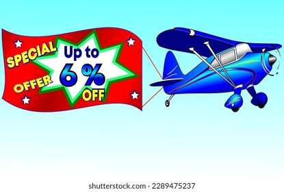 Oferta especial hasta 6% de la ilustración vectorial plano azul, ilustrativo para el comercio mayorista y minorista. ¡Dios es bueno!