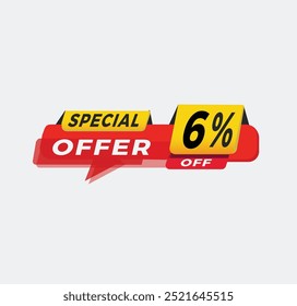 Special offer 6 percent off, Color Sticker. Promotional banner, promo element Marketing announcement. vector illustration.