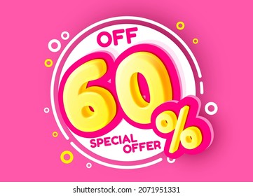 Special offer 60, off sale banner, flyer retro label. Vector illustration