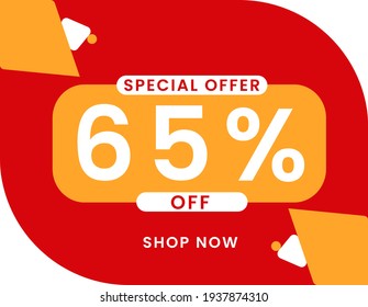 Special offer 65 percent discount banner, Sale and special offer banner. 65% off shop now