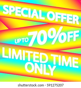 Special offer, up to 70 percent off, poster design template, vector illustration