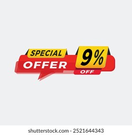 Special offer 9 percent off, Color Sticker. Promotional banner, promo element Marketing announcement. vector illustration.