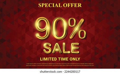 Special offer 90 percent off selling vector with golden 3d number