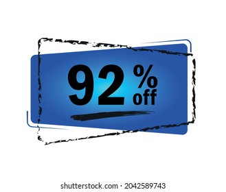 Special offer with 92% discount. Blue promotion tag for big sales