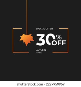 Special offer autumn sale discount label with sale percentage 30 percent off price reduction promotion badge emblem design set vector illustration isolated on black background