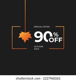 Special offer autumn sale discount label with sale percentage 90 percent off price reduction promotion badge emblem design set vector illustration isolated on black background