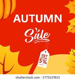 Special offer autumn sale social media banners promotion. Poster, cover, element seasonal with maple leaf pattern theme for discount, marketing, and online shop. Vector illustration