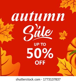 Special offer autumn sale social media banners promotion. Poster, cover, element seasonal with maple leaf pattern theme for discount, marketing, and online shop. Vector illustration