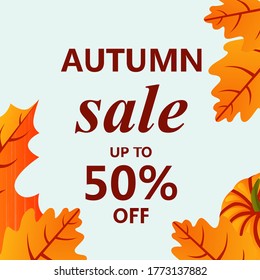 Special offer autumn sale social media banners promotion. Poster, cover, element seasonal with maple leaf pattern theme for discount, marketing, and online shop. Vector illustration