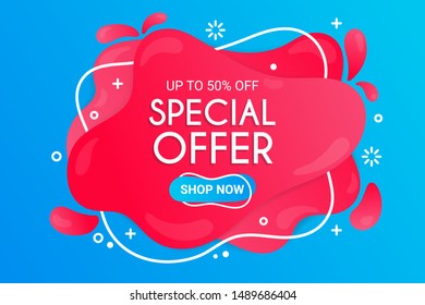 Special Offer background with abstract shapes. Special Offer banner, up to 50% off. Sale banner template design, discount banner promotion template.