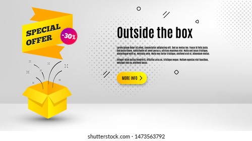 Special offer badge. Abstract background. Discount banner shape. Sale coupon icon. Outside the box concept. Banner with offer badge. Vector